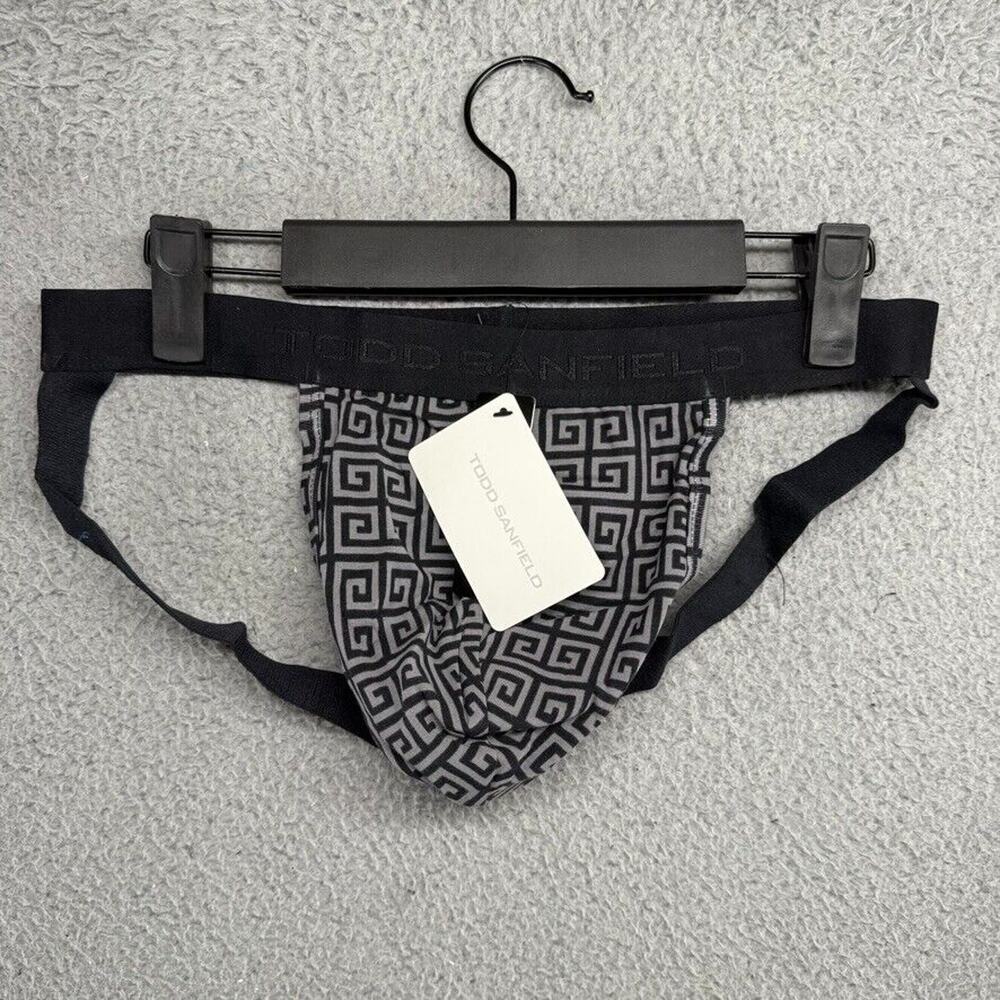 Todd Sanfield Jock Underwear mens Large Black Gray Greek Key Geometric Pima NEW